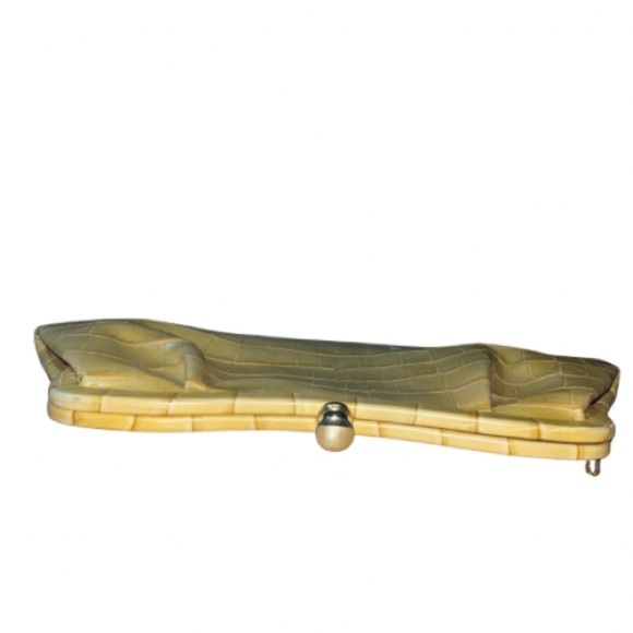 Banana Republic mustard croc-embossed leather clutch w/attached small mirror